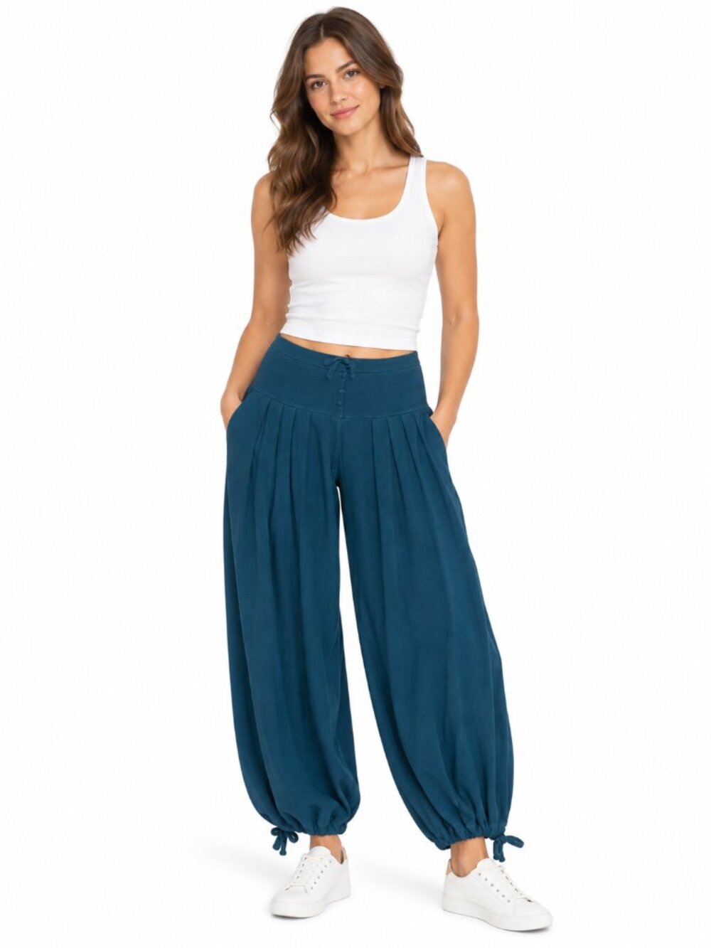 AURORA WEAR Dark Teal Harem Yoga Pants Cotton Lycra Festival Lounge Medium